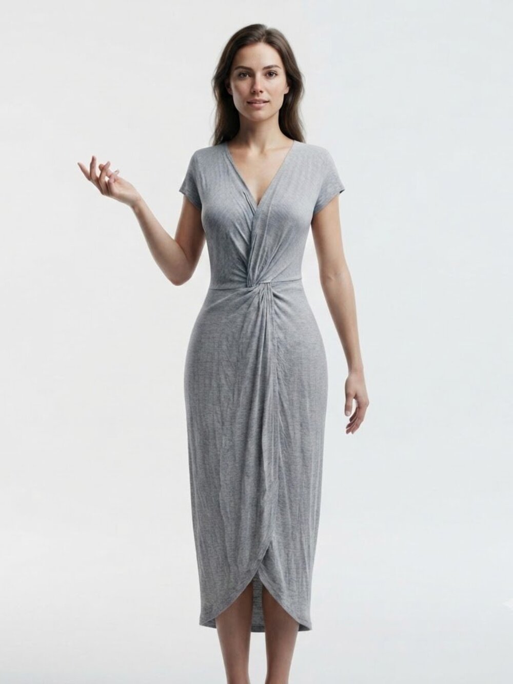 Rolla Coster Grey Twist Front V-Neck Midi Dress Size S